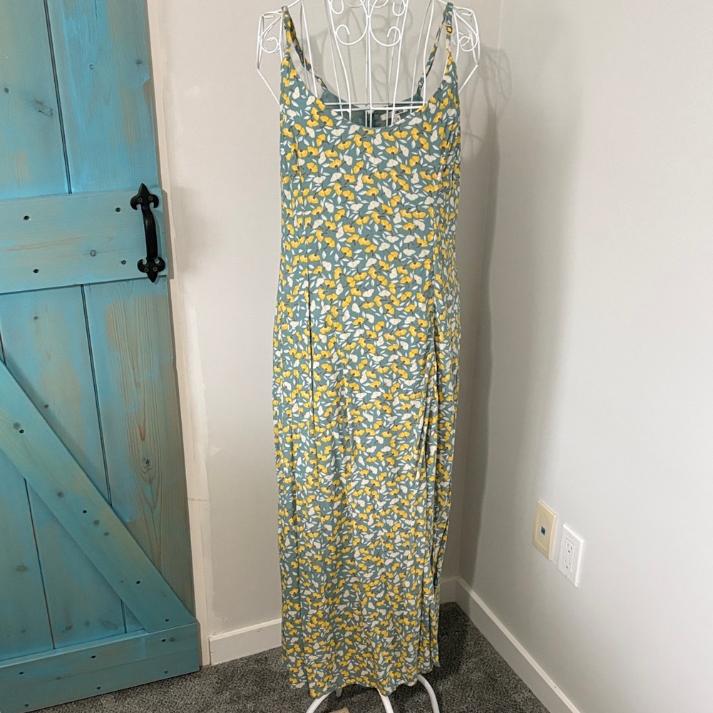 Amuse brand Light Blue Lemon Print Slip Dress